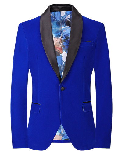 Royal Blue Men's velvet Blazer Shall Lapel Slim-Fit with Bowtie