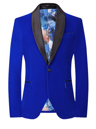 Royal Blue Men's velvet Blazer Shall Lapel Slim-Fit with Bowtie
