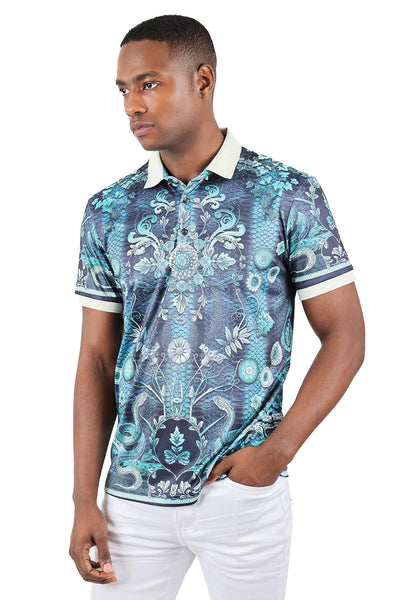 Turquoise men's polo paisley t-shirt short sleeve by barabas