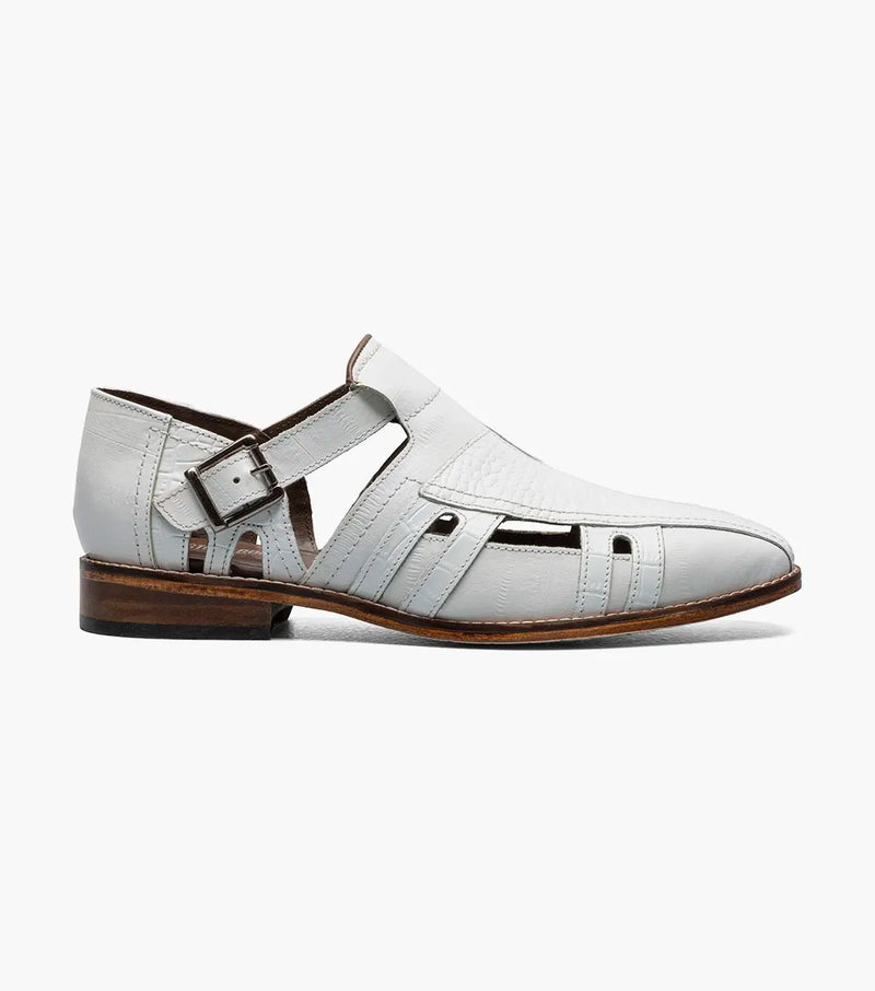 White Croco Leather Sandals Calvion Leather Sole City Sandal Style No:25577-100