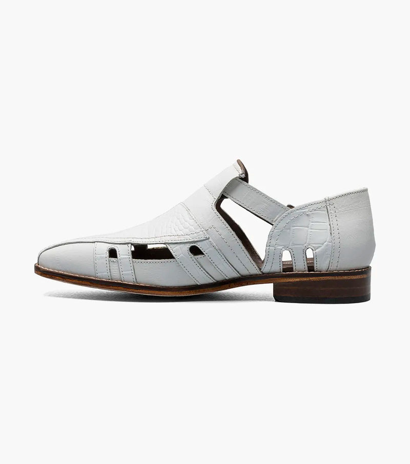 White Croco Leather Sandals Calvion Leather Sole City Sandal Style No:25577-100