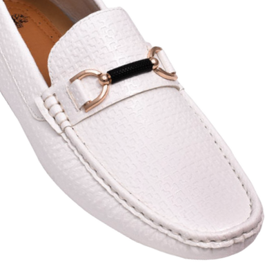 White Men's Leather Loafer Gold Buckle Style MOC-161 By Royal Shoes USA