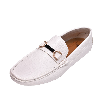 White Men's Leather Loafer Gold Buckle Style MOC-161 By Royal Shoes USA