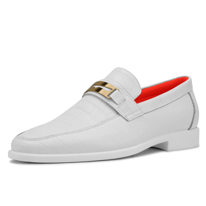 Loafer Shoes White And Gold Loafers Mens White Men's TAYNO Slip-on Shoes  Croco Print Gold Bit Loafer The