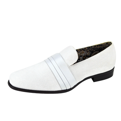 White Men's Velvet Loafer Prom Fashion Design Shoes Style-7021