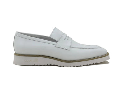 White Slip-On Men's Shoes Chic Patina Burnished Penny Loafer Style-KS518-03