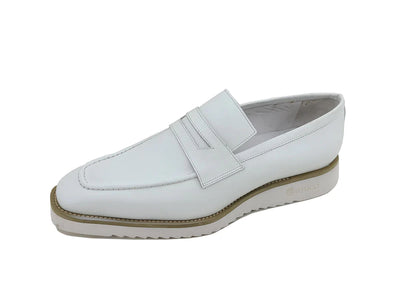 White Slip-On Men's Shoes Chic Patina Burnished Penny Loafer Style-KS518-03