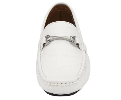 White Titus Croc Leather Men's Loafer Sliver Buckle Fashion Design