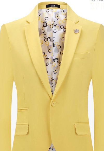 Yellow Men's Blazer Jacket Stretch Fabric Notch Lapel Slim-Fit Style-S1601