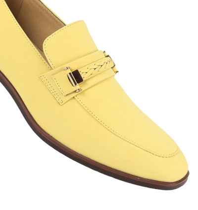 Yellow Men's Slip-on Suede Loafer Shoes with Metal and Braid Buckle