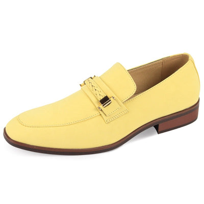 Yellow Men's Slip-on Suede Loafer Shoes with Metal and Braid Buckle