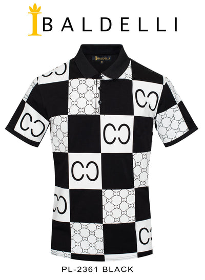 Black and White Fashion Design Printed Plaid Men's Polo Regular-Fit