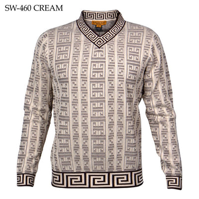 Prestige Brown and Cream V-Neck Greek Key Trim Luxury Men's Sweaters