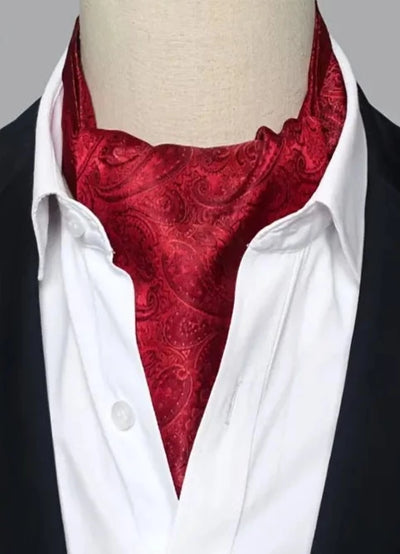 Men's Red Silk Ascot Paisley Scarf Self Ties Pocket Square