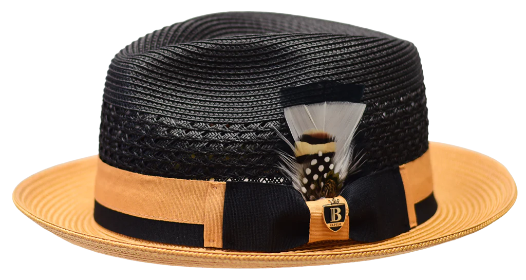 Black / Gold Straw Fedora Hat for Men