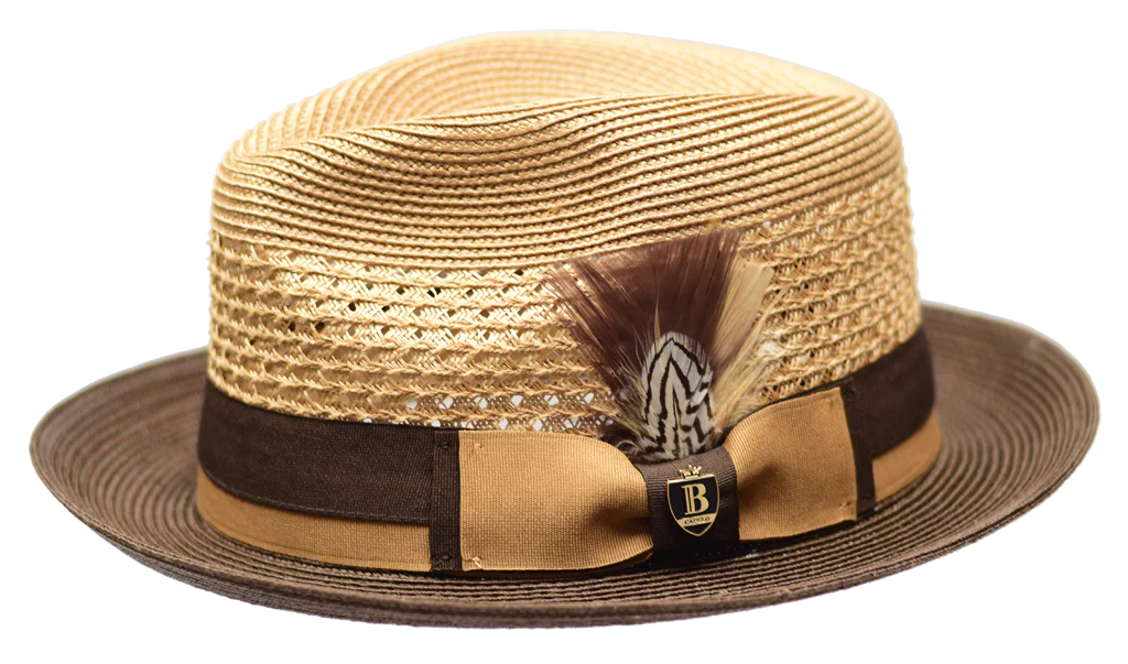 Belvedere 2 Tone Straw Fedora by Bruno Capelo TAN/DK BROWN / M Belvedere 2 Tone Straw Fedora by Bruno Capelo TAN/DK BROWN / M