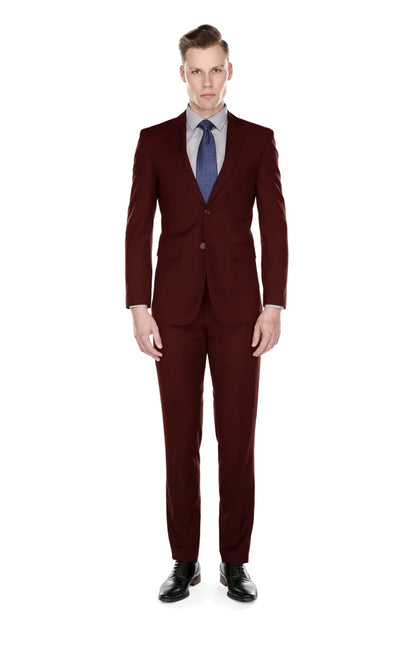 burgundy Men's Slim-Fit Suit Single Breast Notch Lapel Style-PYS02