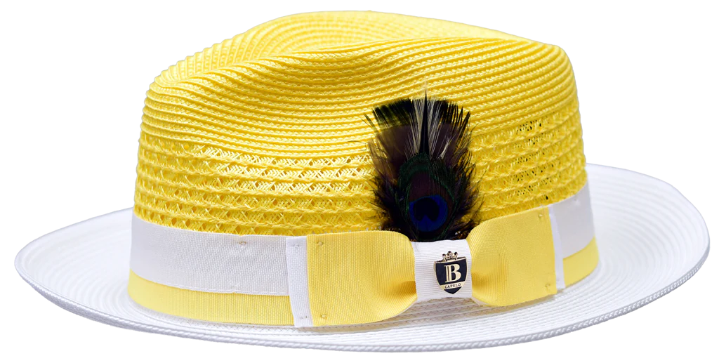 Belvedere 2 Tone Straw Fedora by Bruno Capelo YELLOW/WHITE / L