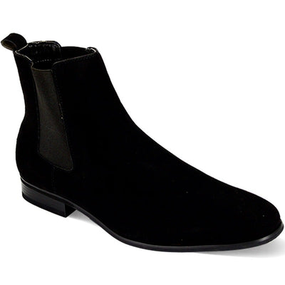 Black suede men's slip on boot side elastic