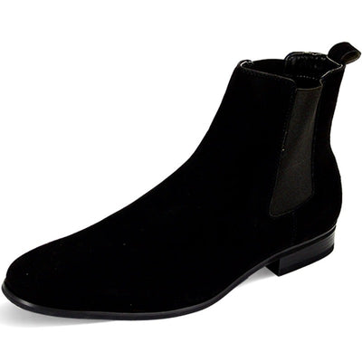 Black suede men's slip on boot side elastic