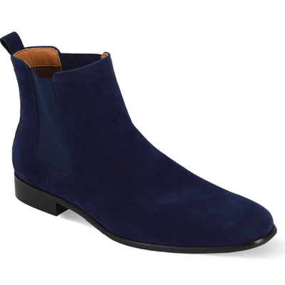 Men's navy blue suede slip on Boot side zipper and elastic
