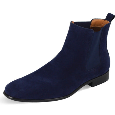 Men's navy blue suede slip on Boot side zipper and elastic
