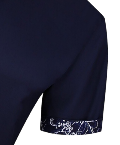 Men's navy blue short sleeve shirts stretch material cuff on the sleeves