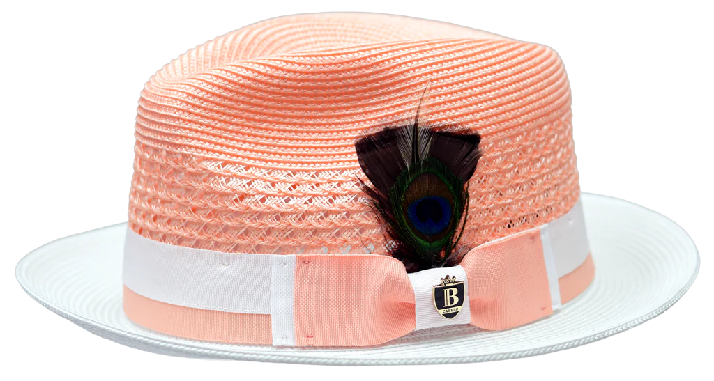 Bruno Capelo Mens Summer Fedora Hat Vented Peach BD-973 Bruno Capelo Mens Summer Fedora Hat Vented Peach BD-973