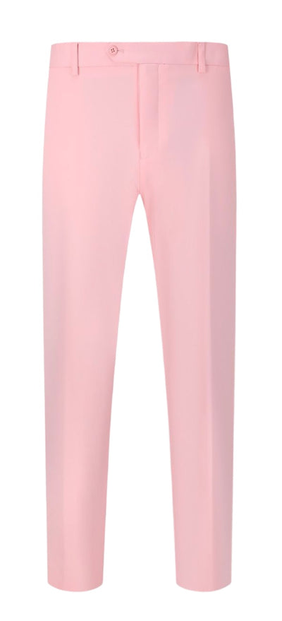 Rose gold pink slim fit men's suit satin cotton stretch material flat front pants