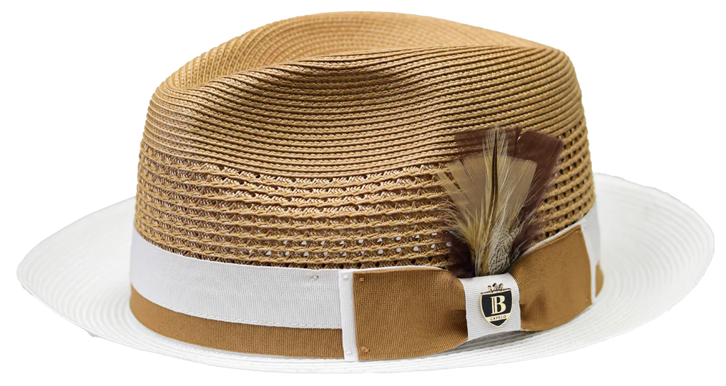 Belvedere Straw Fedora Collection by Bruno Capelo Tan/White / Small