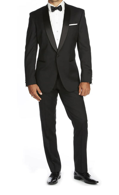 Black Slim-Fit Tuxedo Single Breasted Black Shawl Lapel Style-PTX02
