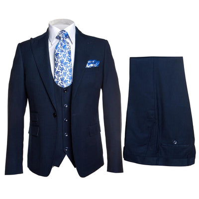 Rossi Man Blue Men's Slim-Fit Vested Suit Flat Front Pants - Design Menswear