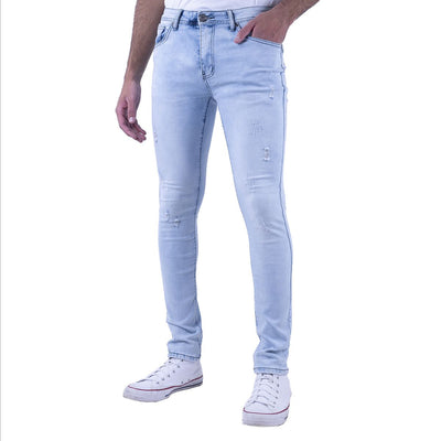 Light Blue Ripped Jeans Skinny Fit Stretch Material - Design Menswear
