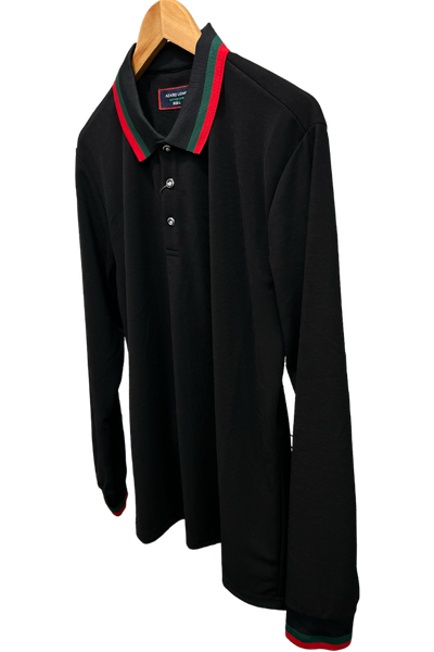 Men's Black long sleeve polo Green and Red Collar - Design Menswear