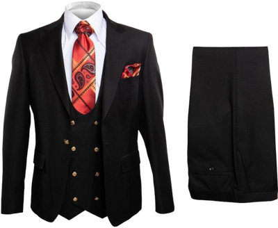 Rossi Man Black Men's Slim Fit Suit Double Brest Vest - Design Menswear