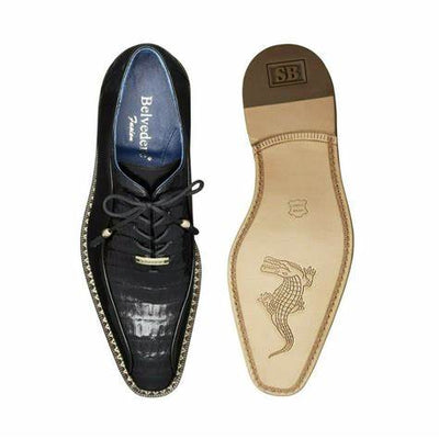 Belvedere Black Men's Dress Shoes Genuine Alligator Leather - Design Menswear