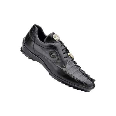Belvedere Black Vasco Men's Sneakers Hornback Crocodile & Calfskin Genuine Leather - Design Menswear