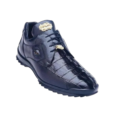 BELVEDERE VASCO MEN'S NIGHT BLUE GENUINE HORNBACK CROCODILE & SOFT CALF SNEAKERS - Design Menswear