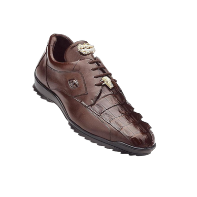 Belvedere Brown Vasco Men's Sneakers Hornback Crocodile & Calfskin Genuine Leather - Design Menswear
