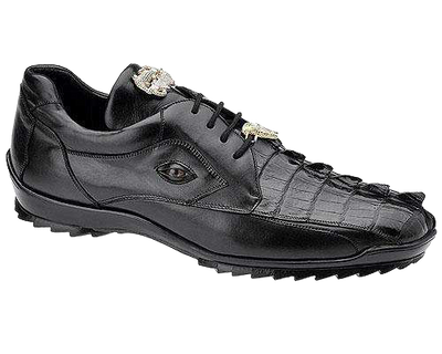 Belvedere Black Vasco Men's Sneakers Hornback Crocodile & Calfskin Genuine Leather - Design Menswear