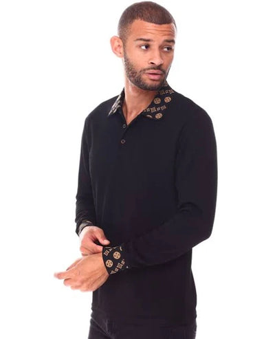 Men's Black Long Sleeve Printed Fashion Design Collar Premium Clothing - Design Menswear