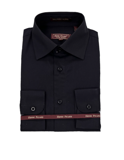 Black Men's dress shirt spread collar convertible cuff regular fit - Design Menswear