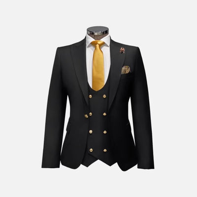 Black Rossi Man Men's Slim-fit Double Breasted Suit Gold Buttons - Design Menswear