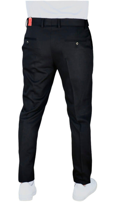 Men's Black Skinny Fit Dress Pants Flat Front Stretch Material - Design Menswear