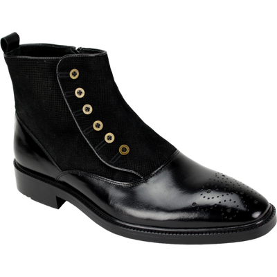 Black Giovanni Slip On Men's Boot Dressy Design Leather and Suede - Design Menswear