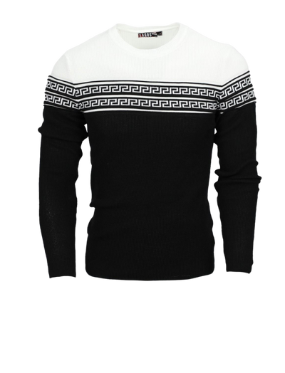 Black and White Men's Crewneck Sweaters Greek Key style Light Blend Slim Fit - Design Menswear