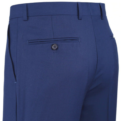 Renoir Blue Slim Fit Men's Dress Pants Flat Front Solid Color - Design Menswear