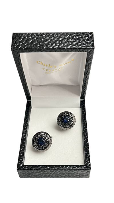 Navy blue men's fancy style diamonds cufflinks - Design Menswear