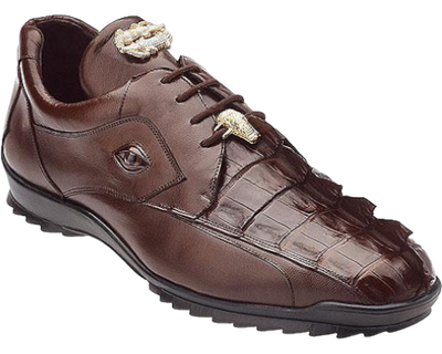 Belvedere Brown Vasco Men's Sneakers Hornback Crocodile & Calfskin Genuine Leather - Design Menswear