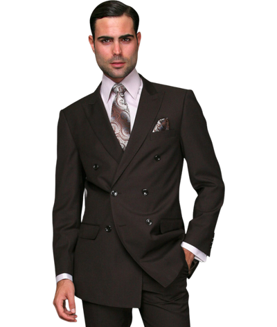 Brown Statement men's suit double breasted classic fit pleated pants - Design Menswear